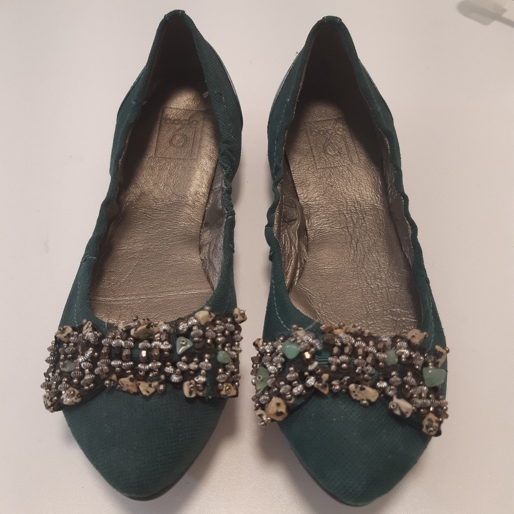 Bacio 61 Emerald Green Embellished Flats